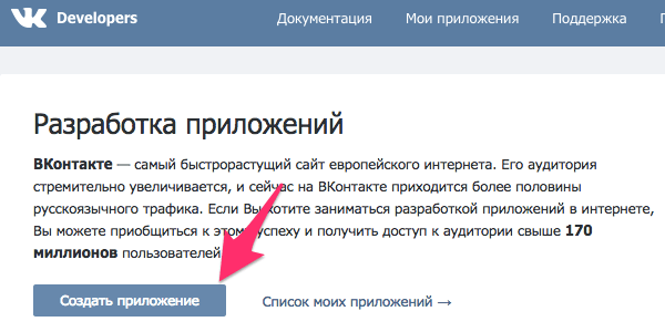 Создание приложения сайта Вконтакте