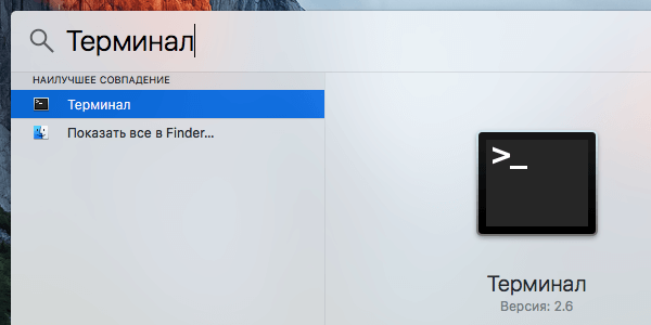 Открытие программы Терминал на Mac OS