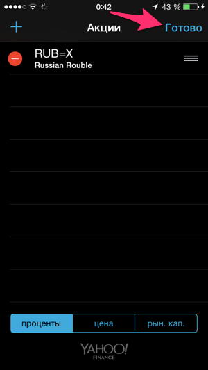 Добавление валюты рубля в приложение Акции на iPhone