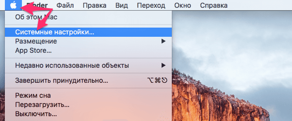 Открытие системных настроек Mac OS