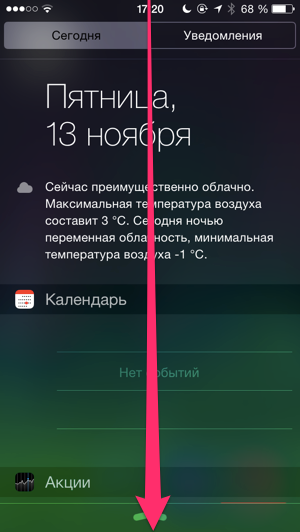 Вкладка сегодня панели уведомлений iPhone