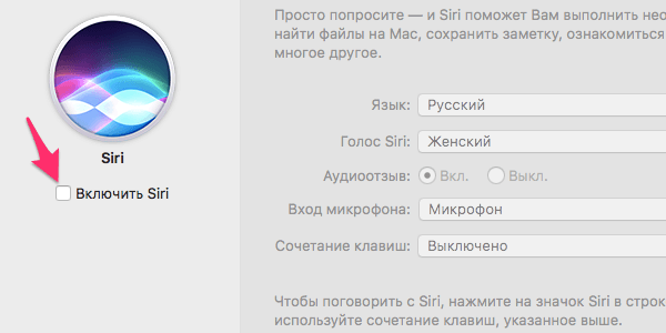 Как отключить голосовой помощник Siri на Mac OS