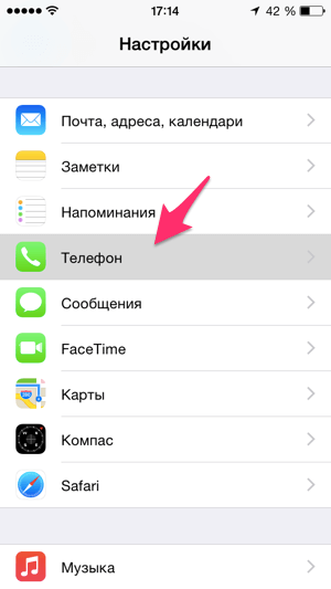 Пункт настроек телефон на iPhone