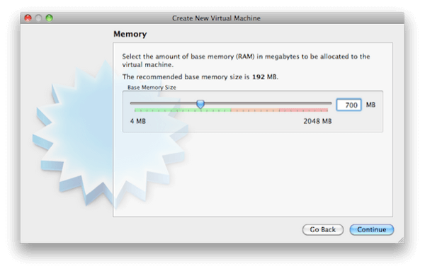 Выбор объема оперативной памяти для виртуальной машины Mac OS