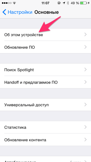 Информация об устройстве и его IMEI в списке настроек iPhone 
