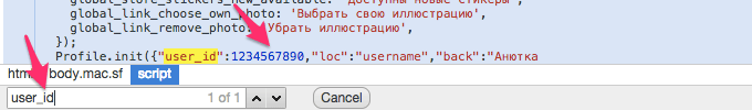 Поиск ID пользователя ВКонтакте в коде страницы