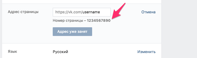 Номер страницы - это ваш ID ВКонтакте